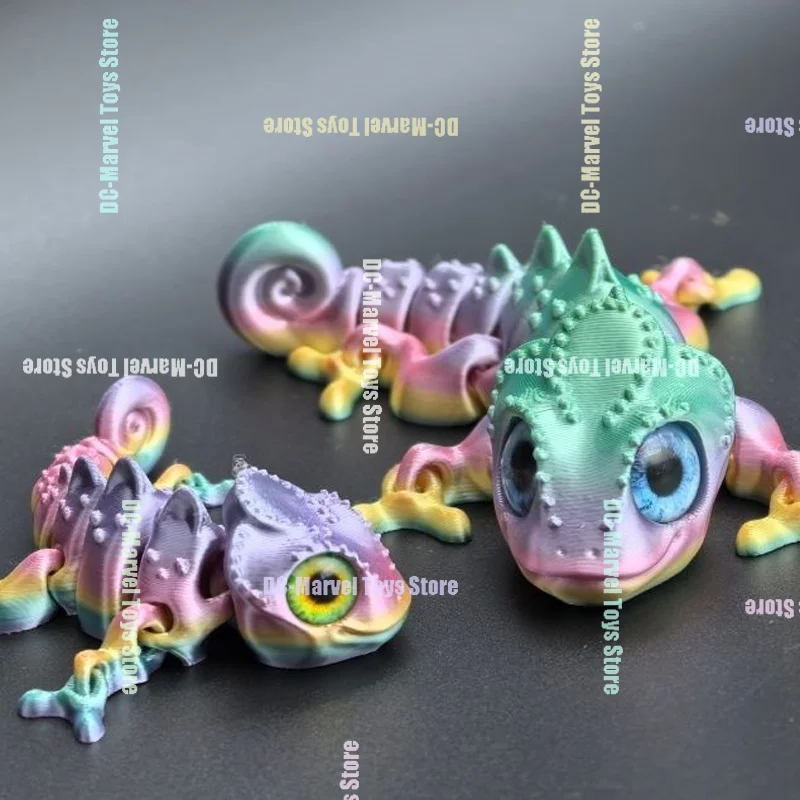 【In Stock】2025 New 3d Printed Rainbow Chameleon Lizard Multi-Joint Movable Simulation Eye Figurine Movable Customized Gifts Toys