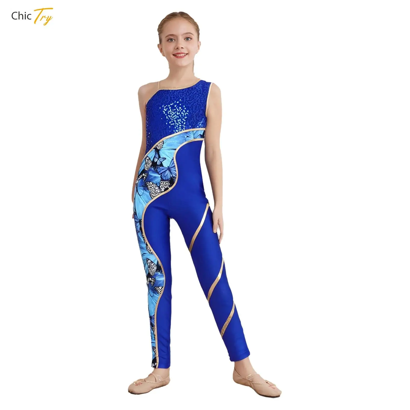 Dziecięcy kombinezon gimnastyczny dla dziewcząt do baletu, ćwiczeń, jogi i fitnessu z żywnym nadrukiem, idealny do odzieży sportowej i treningów fitness.