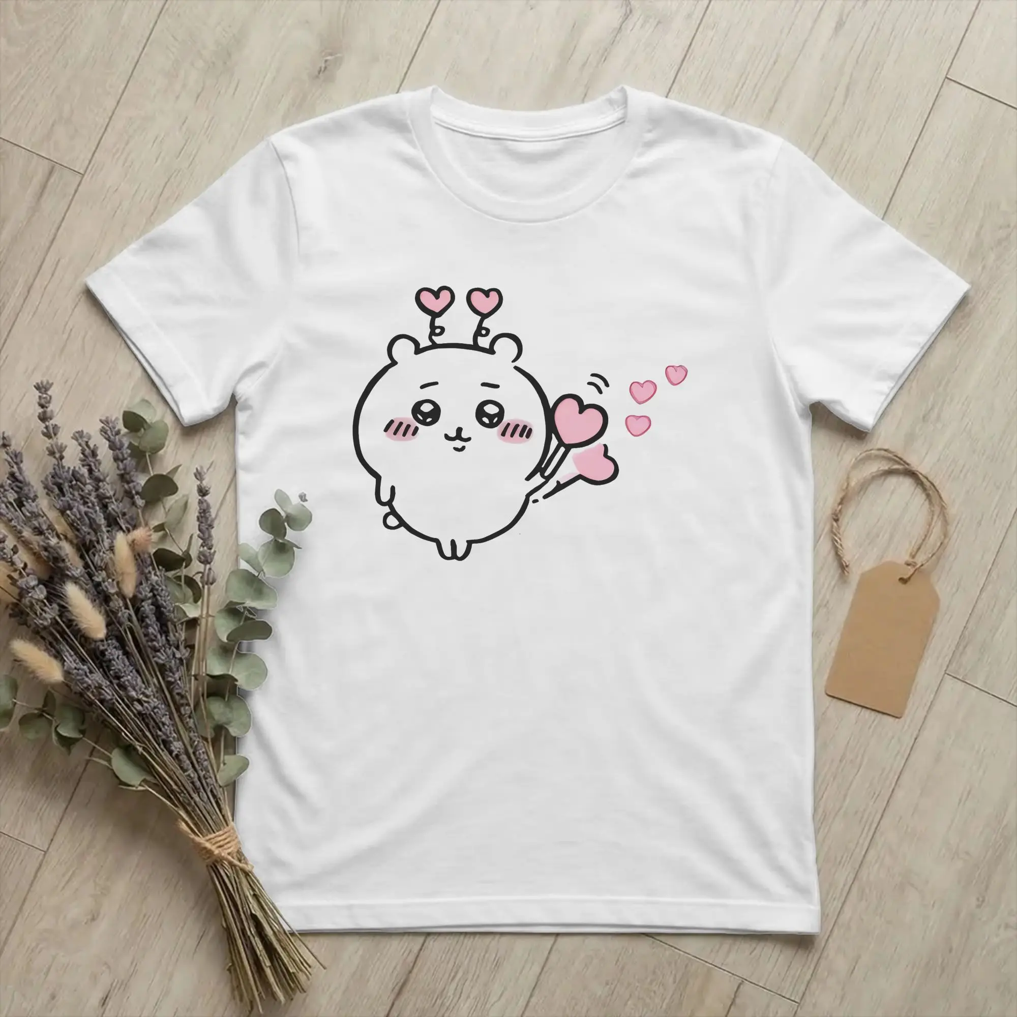 Chiikawas With Hearty Affection T Shirt Men's Cotton Clothing Funny  Round Neck Short Sleeve