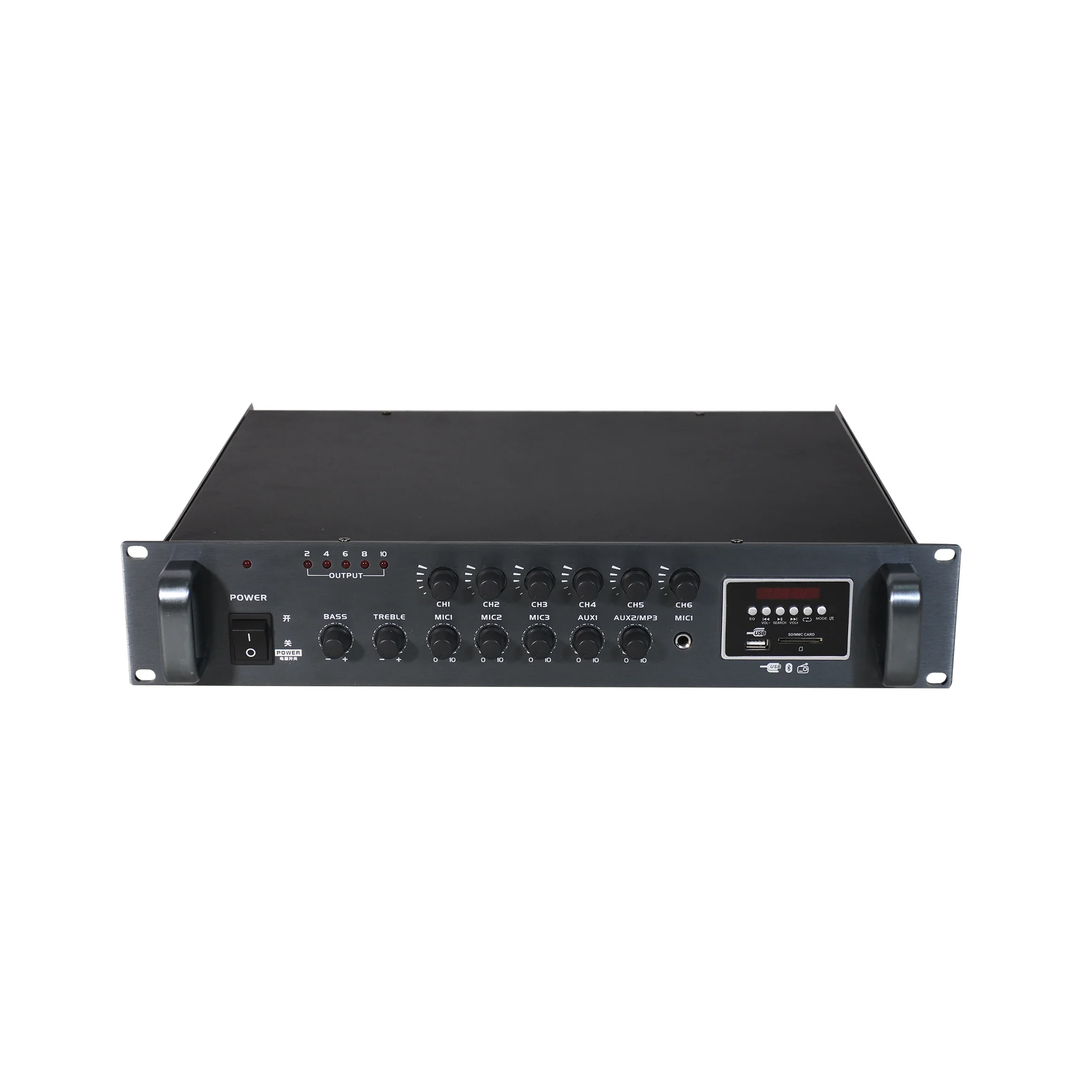 M Commercial 6 Channel Multiple Zone Audio Amplifier 130W Digital Mixer with 3 Mic Inputs/2 Aux Inputs/1 Line Output