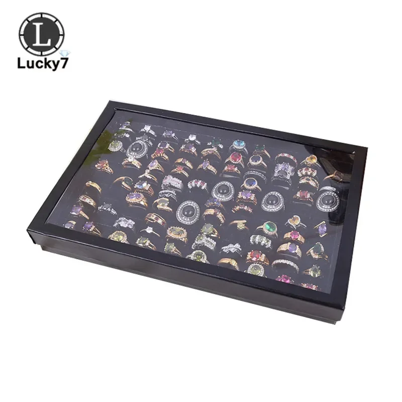 Wholesale 100Slot Velvet Sponge Ring Display Box Cardboard Jewelry Storage Case Holder Showcase Ring Cuff-link Jewelry Tray