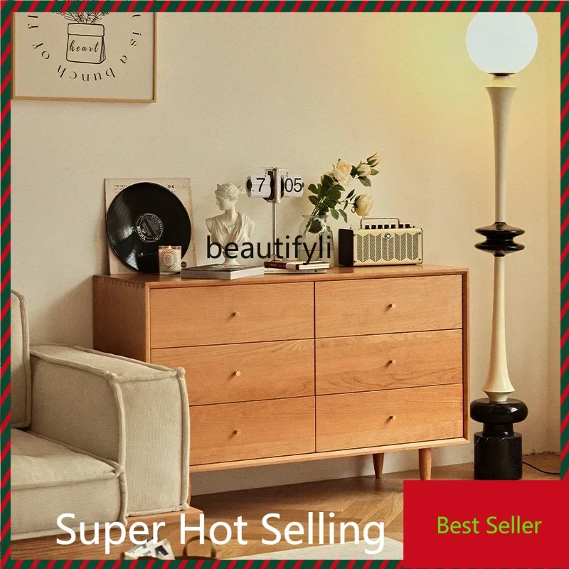 M71 P Nordic solid wood chest cabinet, oak cherry wood drawer storage cabinet, six bucket side cabinet