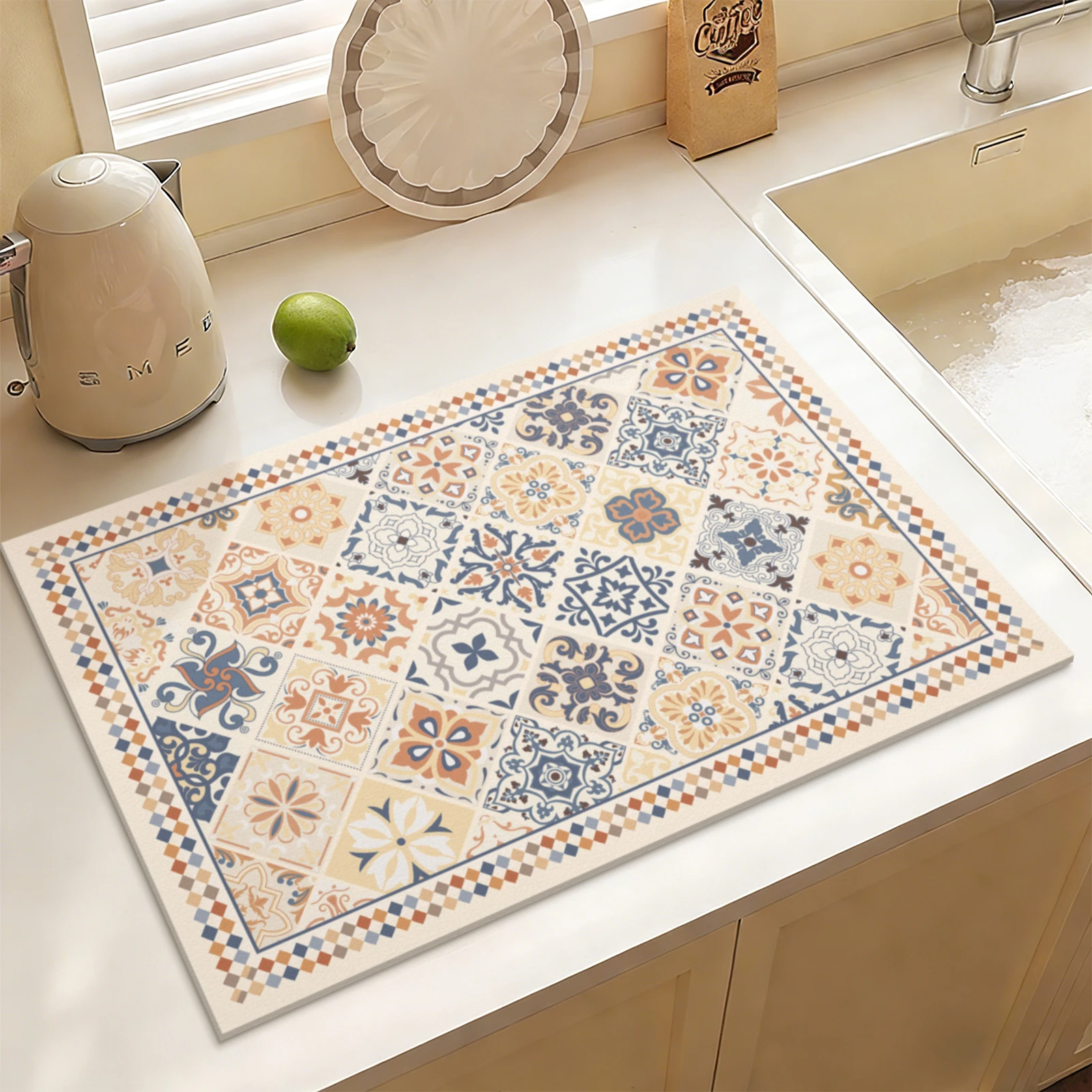 Boho Style Dish Drying Mat Coffee Mat Dish Drying Mat Super Absorbent Dish Drying Pad Kitchen Mat Coffee Machine Pad