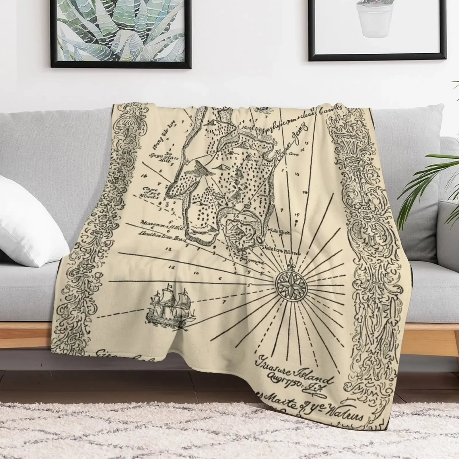 Vintage Treasure Island Pirate Map (1915) Throw Blanket Stylish Warm Blanket for Living Room Bedroom
