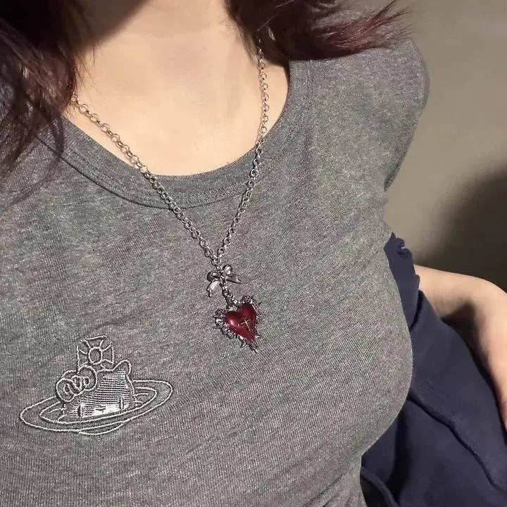 Punk Heart Cross Pendant Necklace For Women Unisex Trendy Gothic Crystal Bow Zircon Choker Chain Jewelry Casual Daily Girl Gift