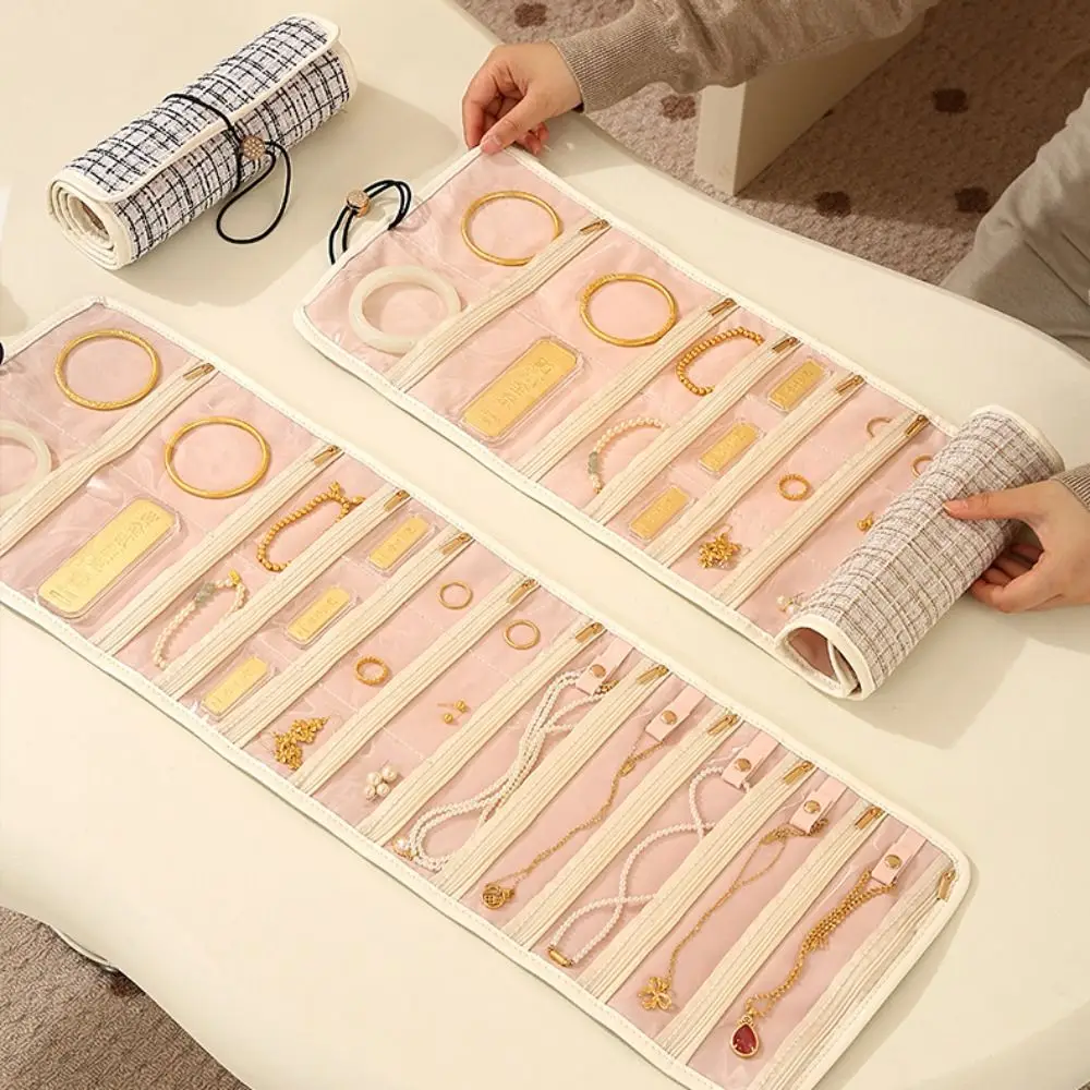 

Foldable Travel Jewelry Storage Box Multi-layer Roll Style Foldable Jewelry Bag Zipper Closure Jewelry Storage Bag