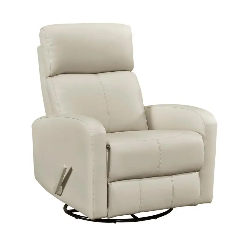 

1pc Swivel Recliner Chair Beige Leather Upholstery Luxury Comfort Solid Wood Living Room Furniture