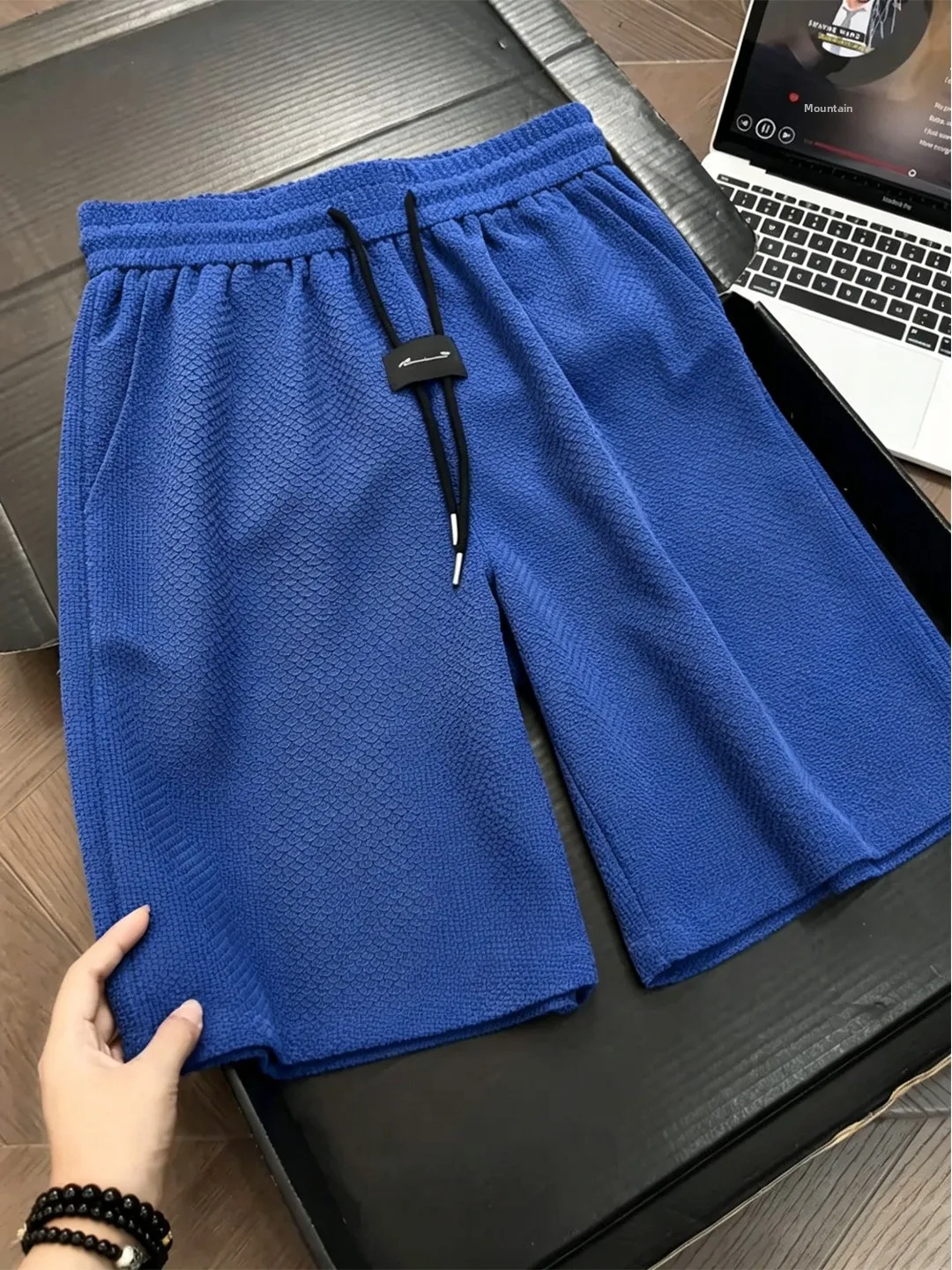 

Blue Loose Wide Leg Short Pants Men Women Summer Thin Casual Five-Point Loose Sports Trousers Breathable Comfortable Lightweight