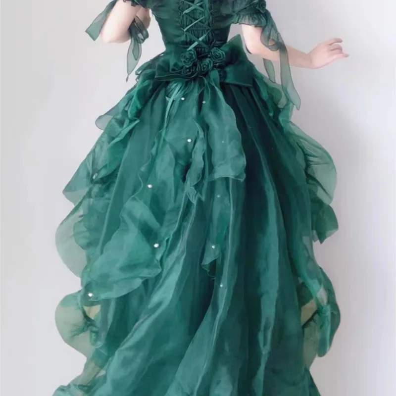 

Green Flower Wedding Dress Heavy Industry Tail Pettiskirt