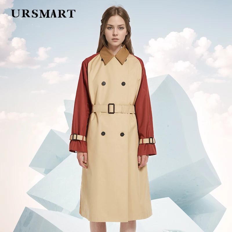 High-Quality Women's Trench Coat – Double-Breasted Knee-Length Fashionable Color-Blocking Cotton Windbreaker