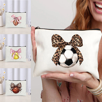 Leopard Bow Football Basketball Series Printed Canvas Bags Outdoor Sports Storage Zipper Pouch Travel Cosmetic Bag Pencil Case
