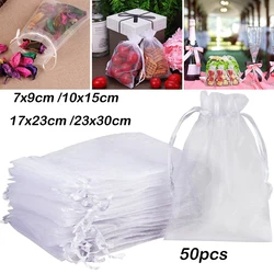 50pcs Organza Gift Bags With Drawstring Mesh Jewelry Pouches Small Organza Favor Bags  for Christmas Candy Wedding Birthday