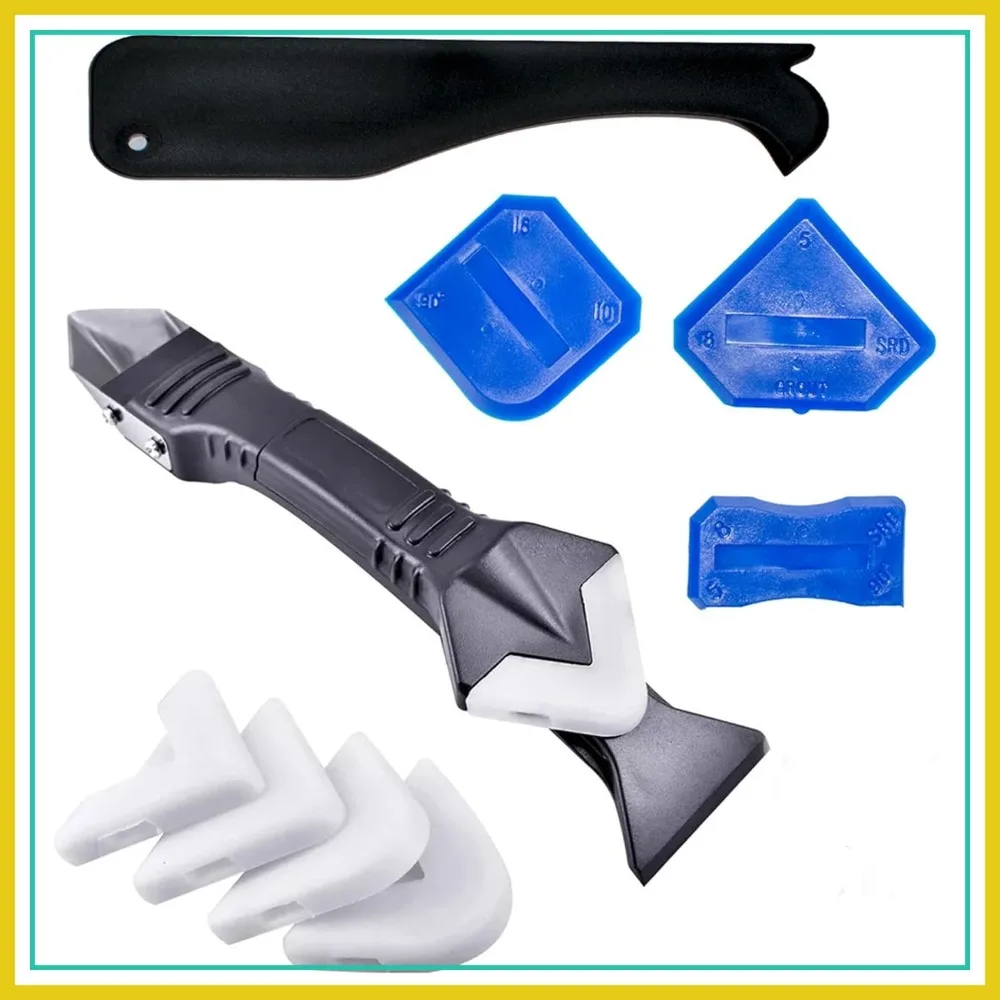 

3 in 1 Silicone Caulking Tools, Stainless Steel Head, Sealant Finisher Grout Scraper, Reusable 5 Pads for Kitchen Bathroom Sink Joints