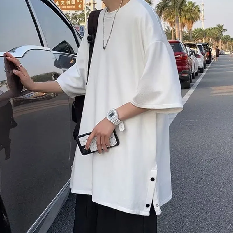 2026 Summer New Short Sleeved Oversized T-shirt for Men Korean Fashion Men's Simple Casual Loose T-shirt Tops Streetwear