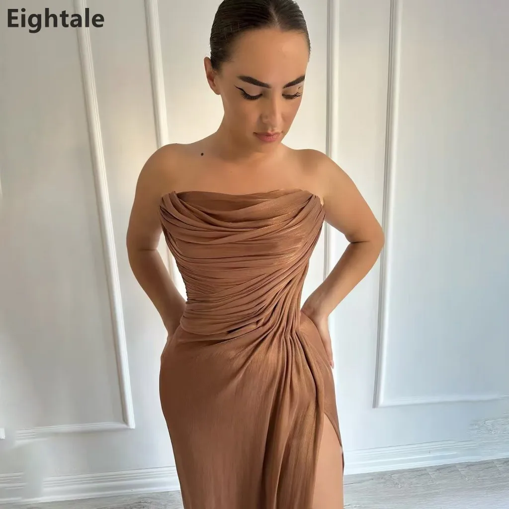 Suknia wieczorowa Eightale 2025, maxi, z brązowego szyfonu jedwabnego, bez ramiączek, na wesele, przyjęcie, bal, formalna, suknia na przyjęcie w Dubaju, szyta na miarę.