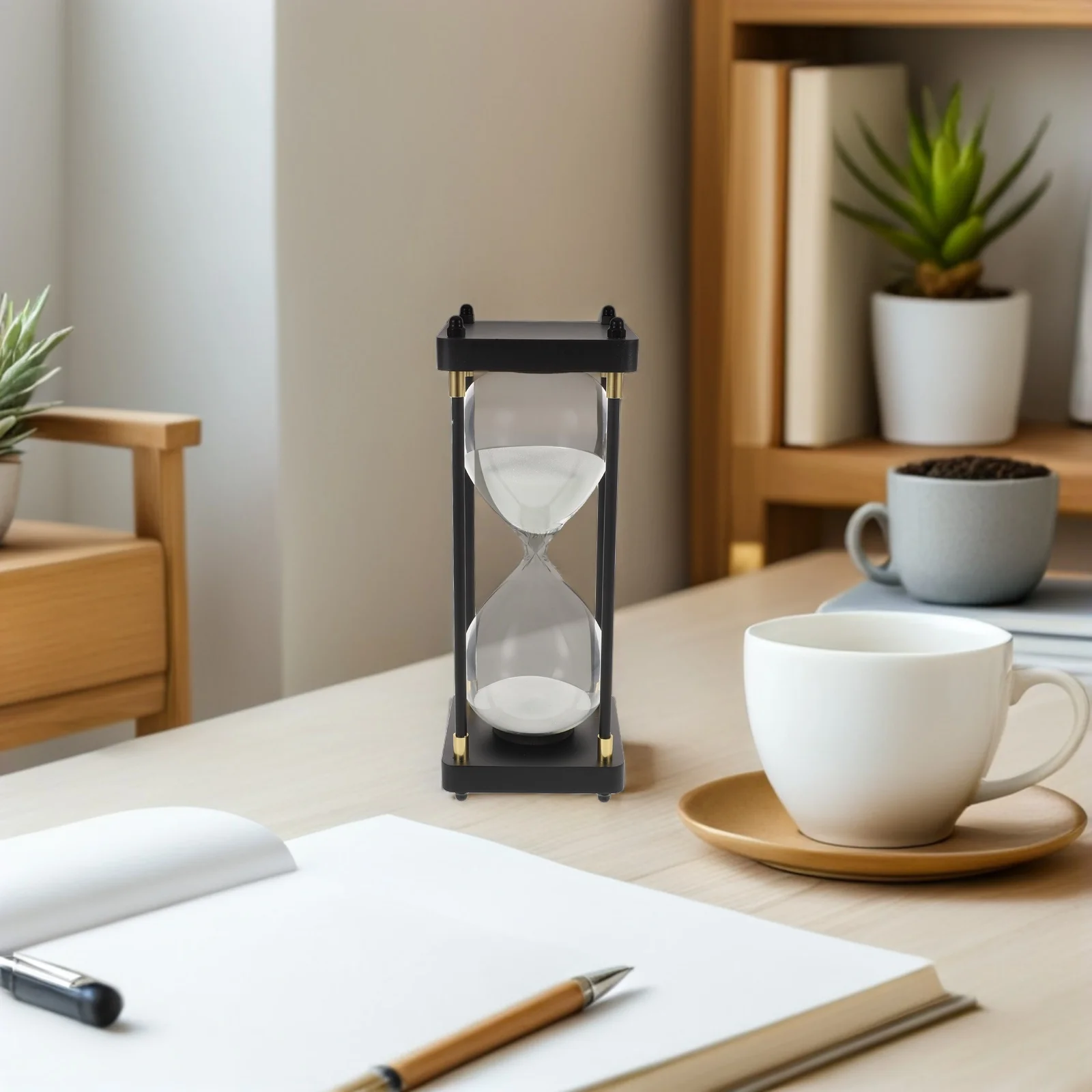 

Glass Hourglass Timer 60 Minute High Transparency Vintage Sand Clock Wood Frame Home Office Desk Decor Silent Operation