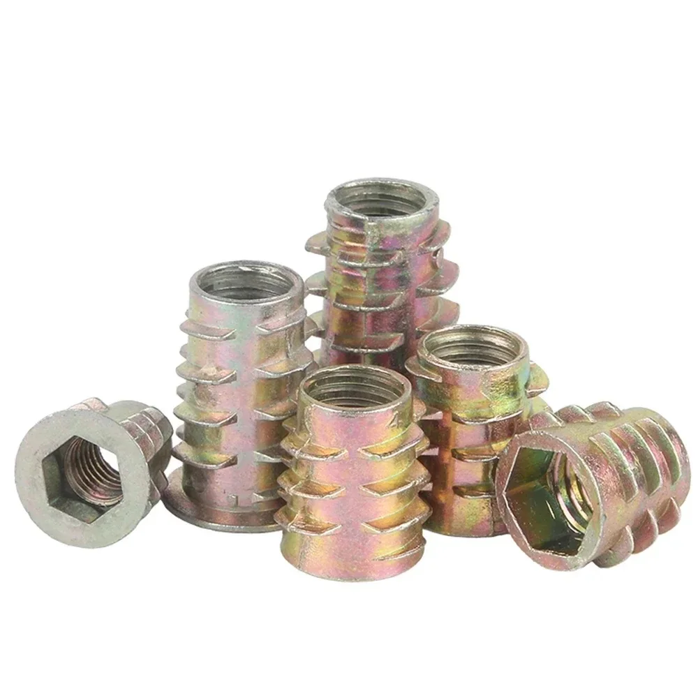 66/88/111 M4-M10 Zinc Alloy Wood Insert Nuts Flanged Hex Drive Head Furniture Bolts for Woodworking