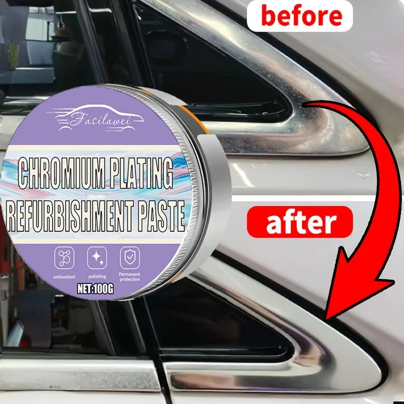NOVA pasta de reparo de brilho cromado - pasta de reparo de arranhões para maçanetas de portas de carro, molduras de janelas e painéis de logotipo - 100g, detalhe de carro, C