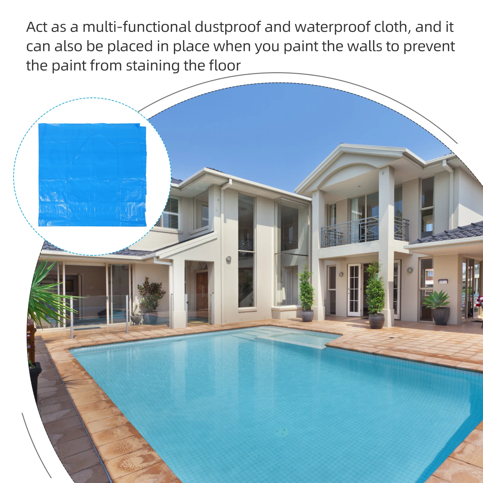 

Swimming Pool Cloth Waterproof Foldable Durable Rectangular Pool Protector Rope Secure Dust Proof Paint Drop Cloth