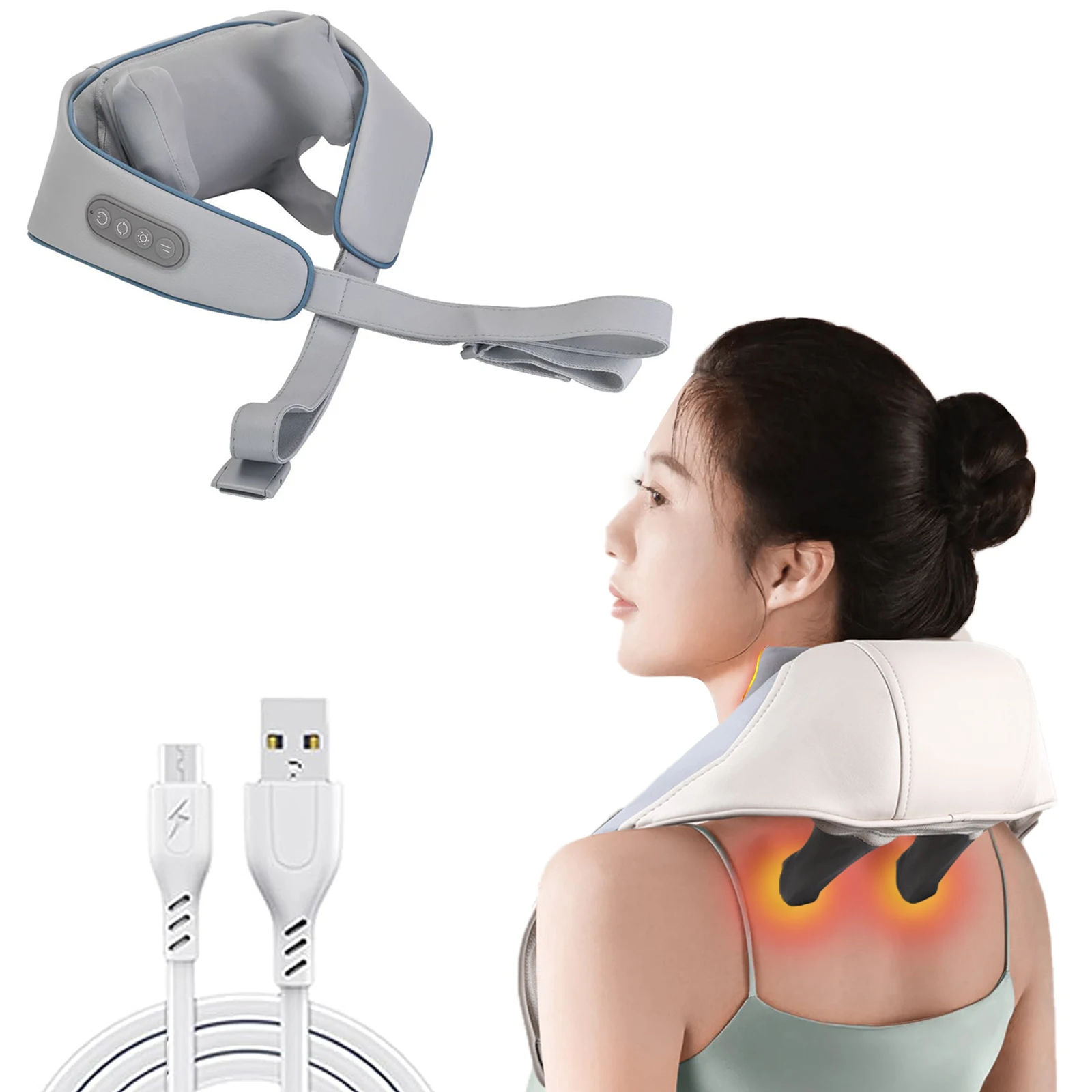 Neck and Shoulder Hot Compress Massager Car Home Back Shoulder Neck Trapezius Muscle Massager Shiatsu Shawl Cervical Massager