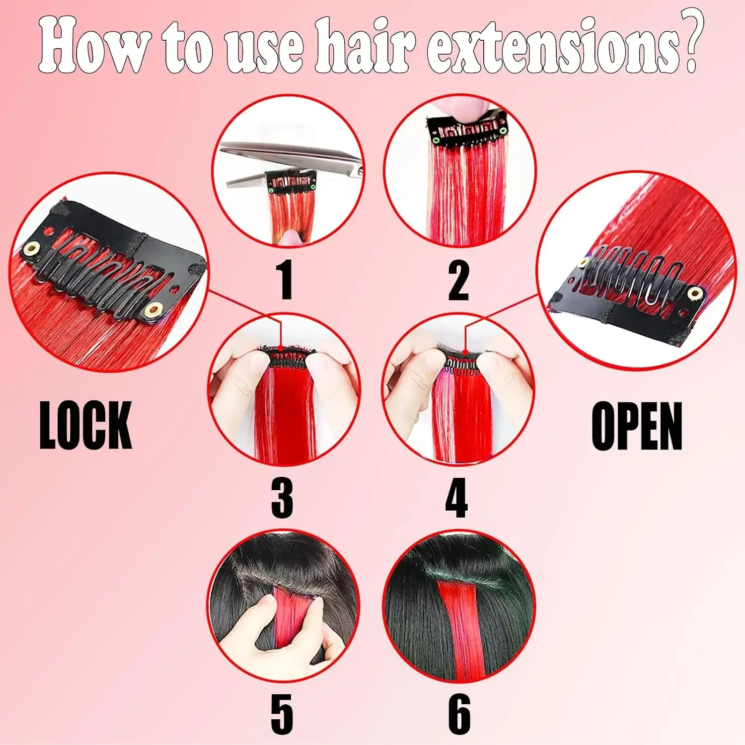 6/12 قطعة مشبك وصلات الشعر، 22 بوصة وصلات شعر ملونة يسلط الضوء على قطع الشعر الاصطناعية الطويلة المستقيمة للفتيات Cospla #5