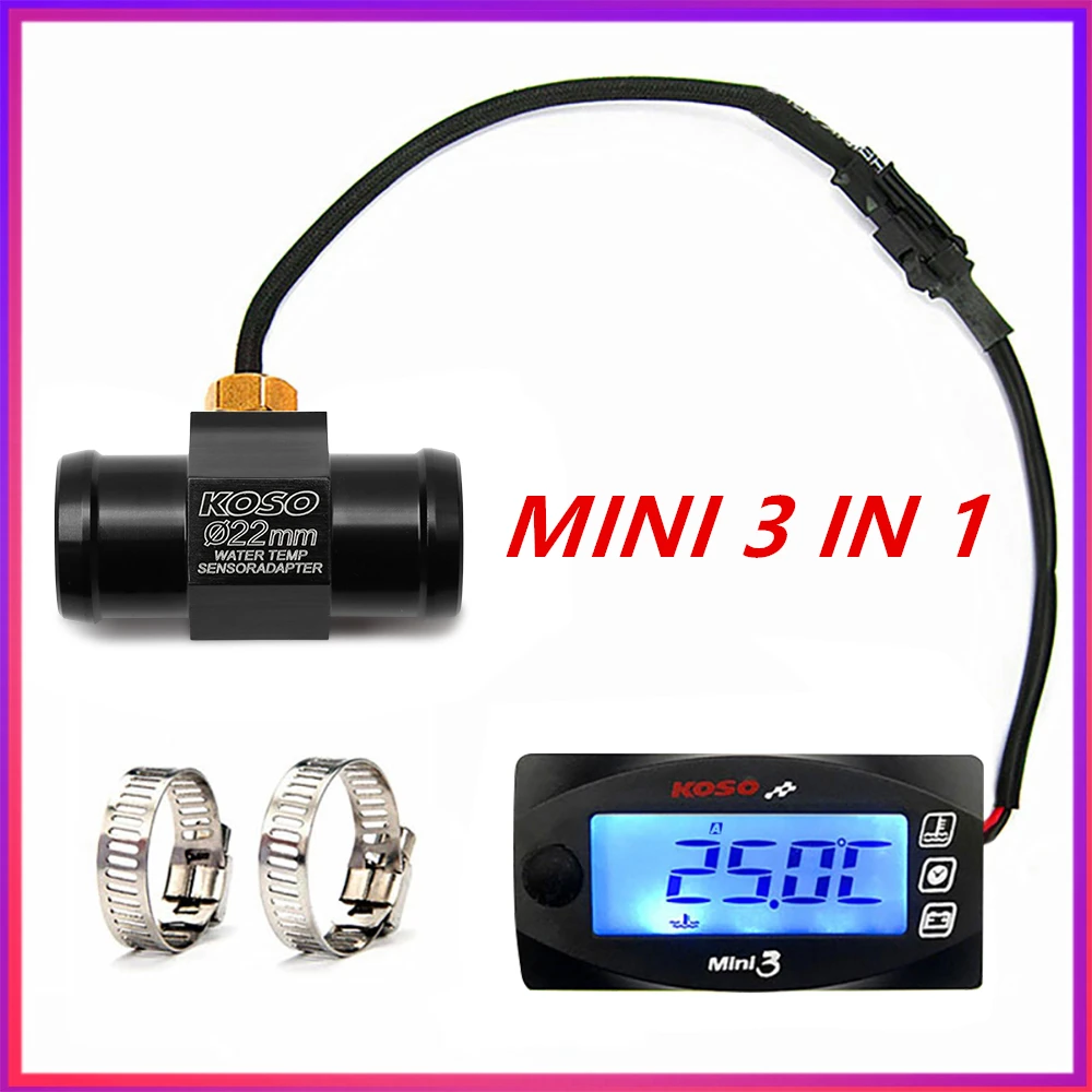 koso Ulepszony motocyklowy wyświetlacz LED MINI 3 w 1 metr Temperatura wody Czas wolt Woltomierz motocyklowy do uniwersalnych akcesoriów rowerowych