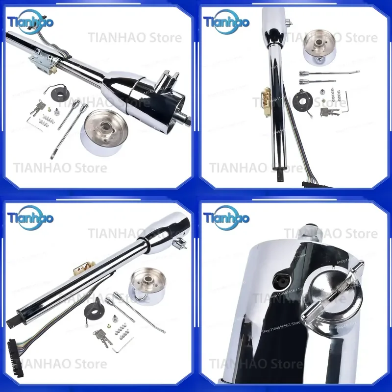 for AP01 Chrome 28 Inch Tilt Manual Floor Shift Steering Column Kit with Adapter and Key for Hot Rod Custom Car Truck