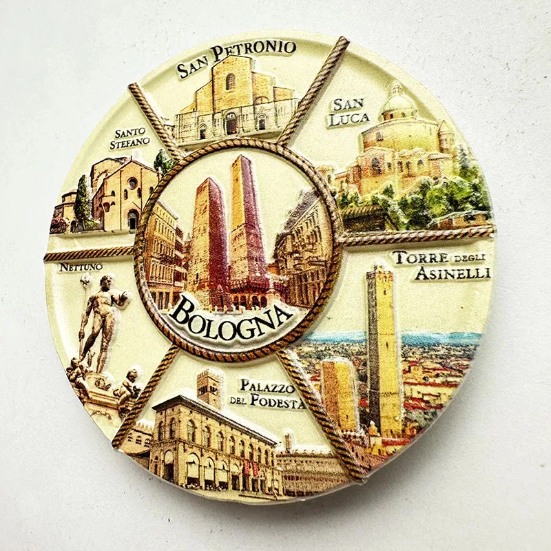 1pc, Bologna, Italy disc architecture souvenir, 3D stereo refrigerator sticker home decoration arts and crafts