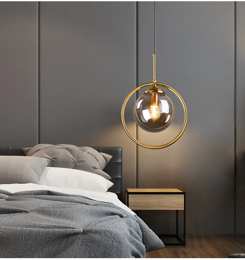 

Copper geometric pendant light Glass ball Bubble light Dining room Kitchen island dinning table light retro lights hanging lamp