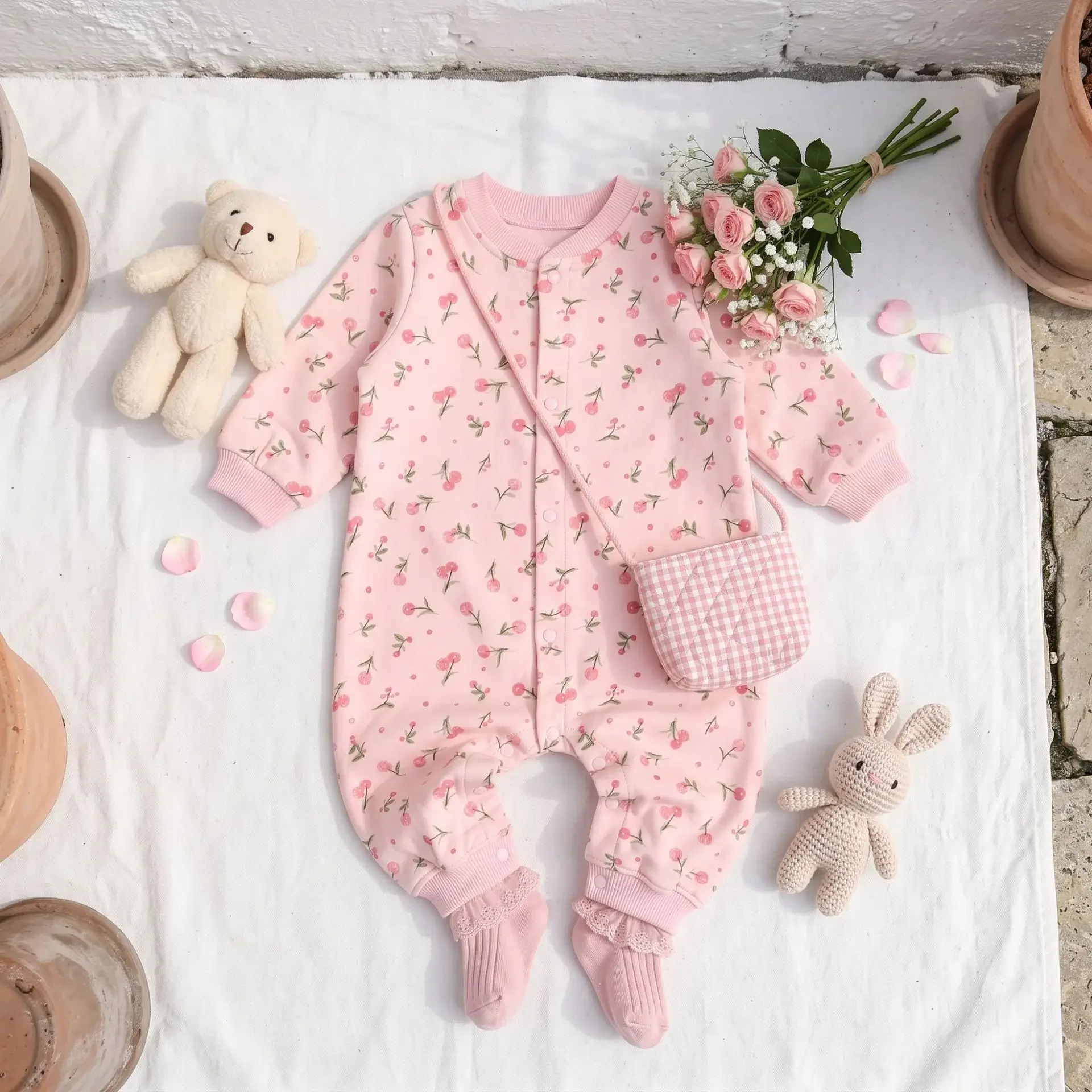 0-24M Newborn Kid Baby Girl Thick Clothes Flower Romper Long Sleeve Cotton Floral Jumpsuit Cute Sweet Princess Outfit