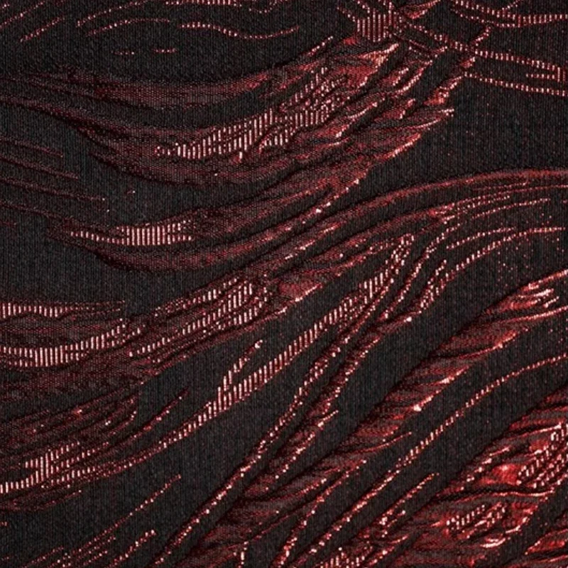 Dark Flash Textured 3D Embossed Jacquard Fabric Red Flame Coat Gothic Bridal Luxury Apparel Design DIY Craft Material - view 5