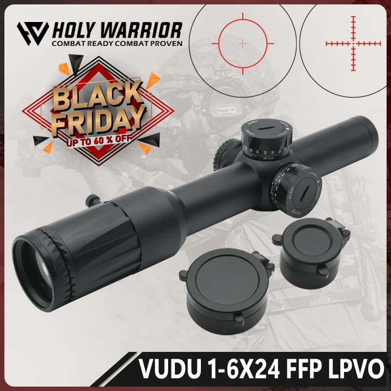 

Holy Warrior Vudu scope FFP LPVO SR1 Reticle 1-6x24MM Riflescope 30mm Tube for Airsoft and Hunting with Full Original Markings