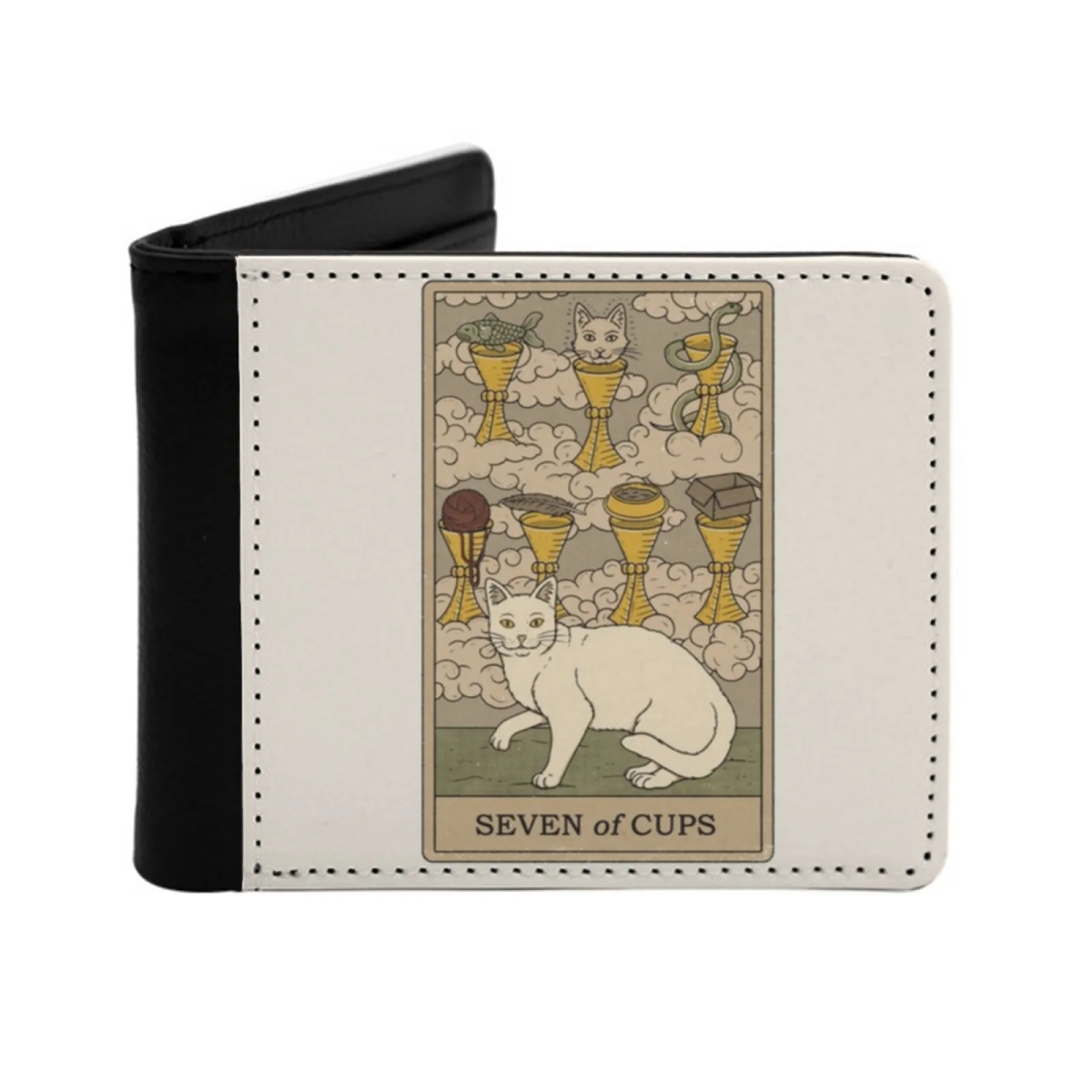 Seven Of Cups Short Men's Wallets Credit Card Holder Retro Wallet Male Pu Leather Wallet Cat Cats Pet Kitten Kitty Tarot
