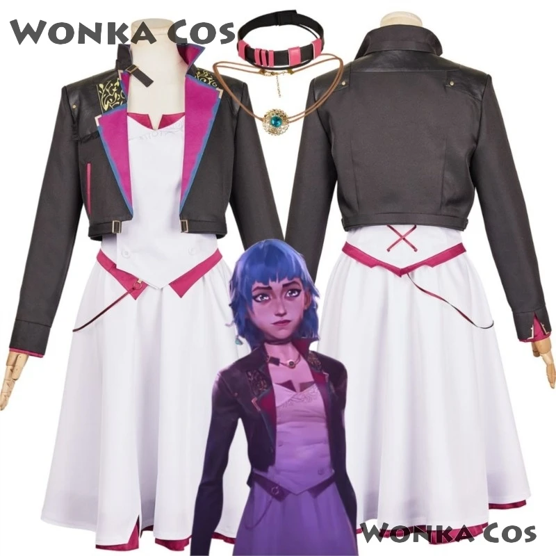 

Arcane Jinx Cosplay Fantasy Women Dress Costume Game LOL Disguise Jinx Necklace Roleplay Outfit Halloween Carnival Clothes