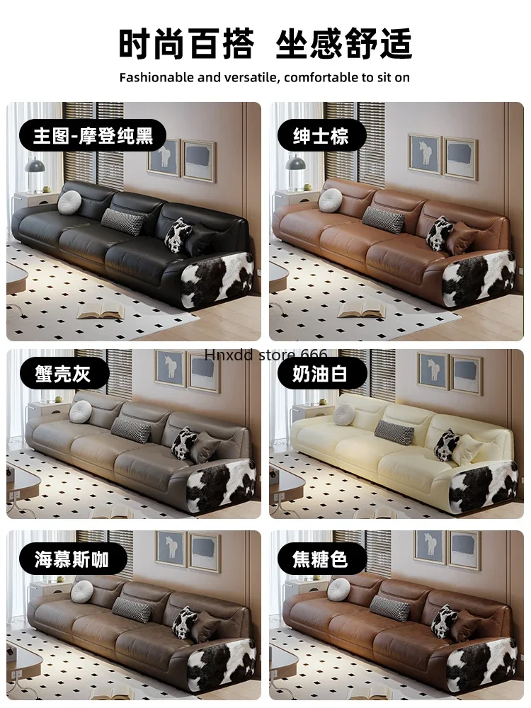 Modernes einfaches Wohnzimmer gerade Reihe großes schwarzes Rindsleder sofa