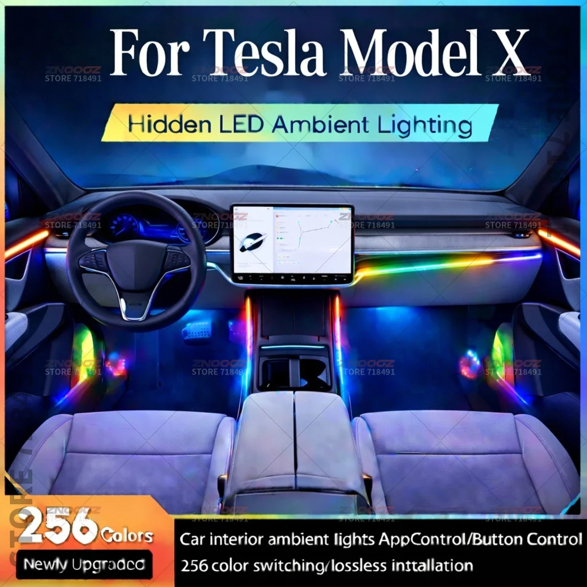 22in1 RGB Car Interior Acrylic Car Ambient Lights RGB Hidden Acrylic Strip Decoration Atmosphere Accessories For Tesla Model X