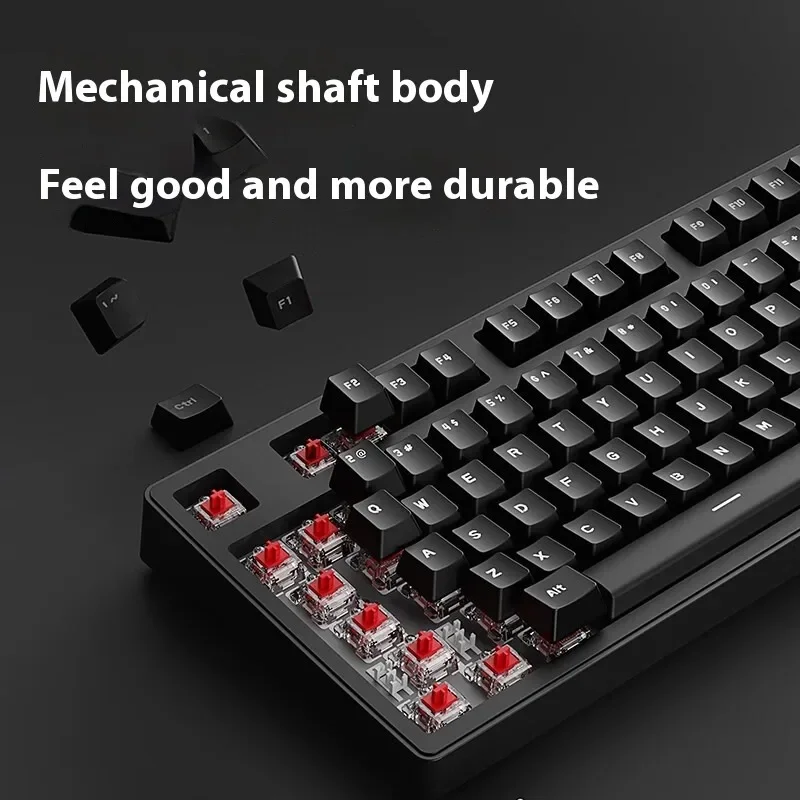 EWEADN MT108 Teclado Mecânico Sem Fio Bluetooth USB 87 Teclas Interruptor Vermelho Tri-Mode Retroiluminação Branca Compatível PC Laptop Tablet