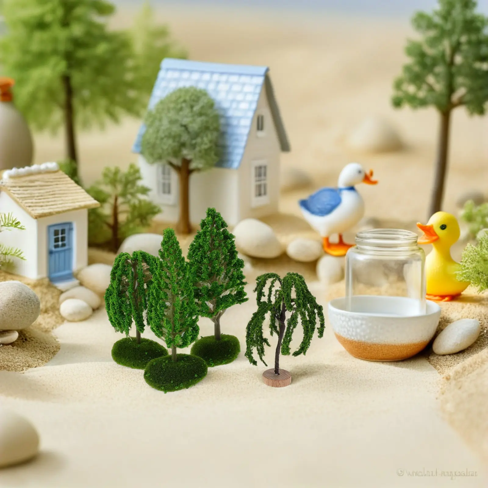 4Pcs Micro Landscape Trees Realistic Miniature Diorama Set Mixed Pine Palm Artificial Scenery Terrain Making Railroad