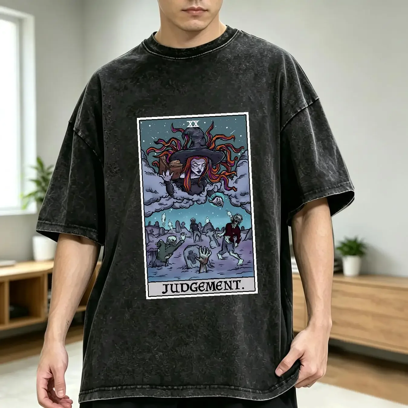 washed T Shirt Judgement Tarot Card Halloween Witch Witchcraft Necromancy Zombie Gothic long or short sleeves vintage Washed