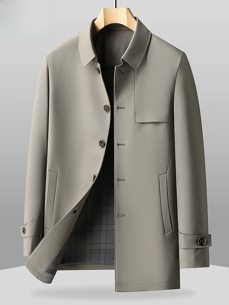 

Spring 2026 Men's Mid-Length Lightweight Casual Busin Sle Windbreaker Coat with Flip Collar for Commuting