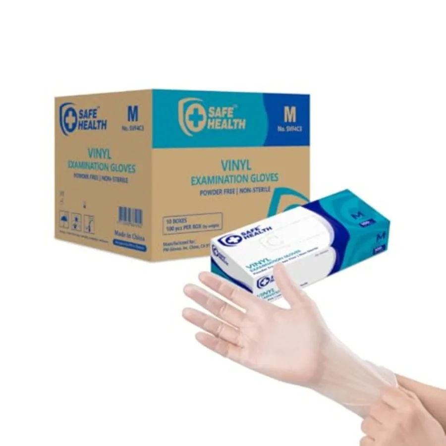 

Safe Health Vinyl Exam Disposable Gloves Free of Latex and Powder Clear 3.5 Mil Medical Grade