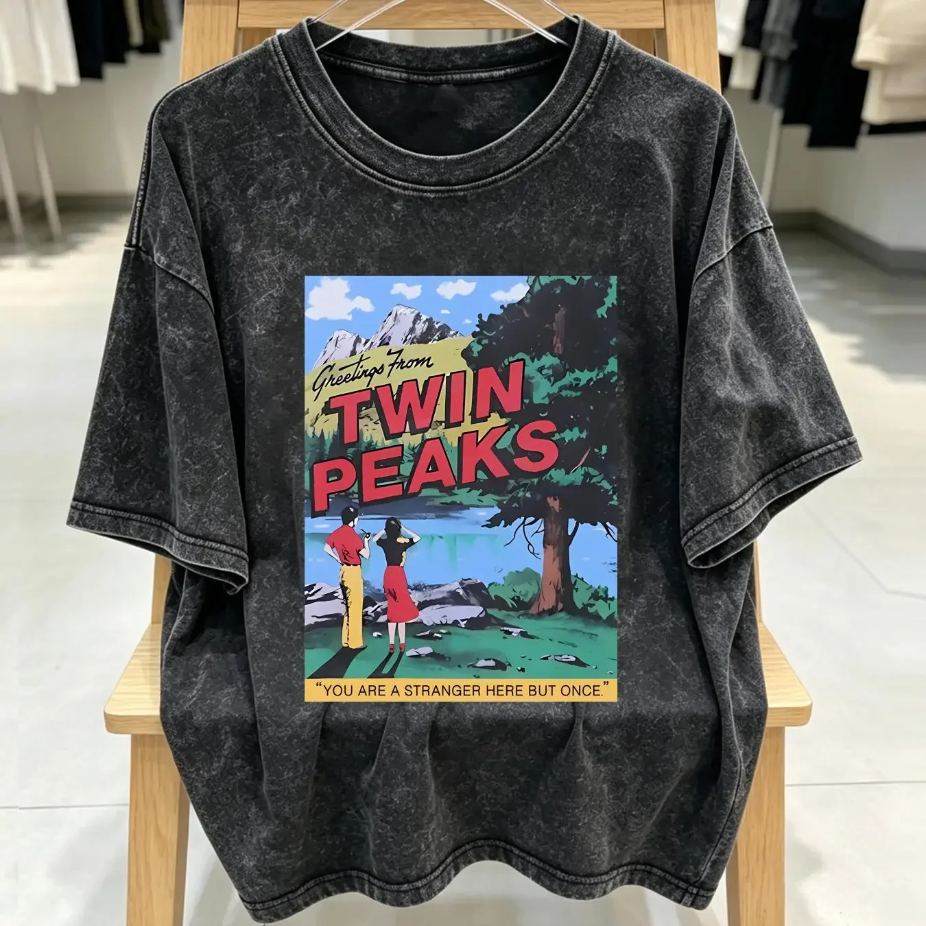 washed T Shirt DAVID LYNCH TWIN PEAKS 1990 POSTCARDS GREETINGS FROM TP VINTAGE XL vintage Washed designer clothes Slightly Soft