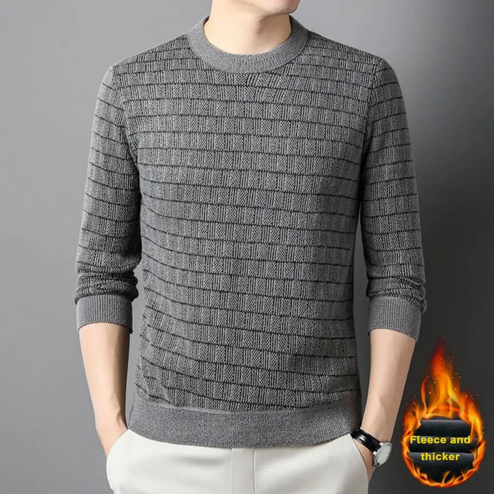 Knitted Long Sleeve Pullover Sweater Long Sleeve Men Sweater Cozy Men's Winter Sweater Thickened Fleece Lining Slim for Autumn