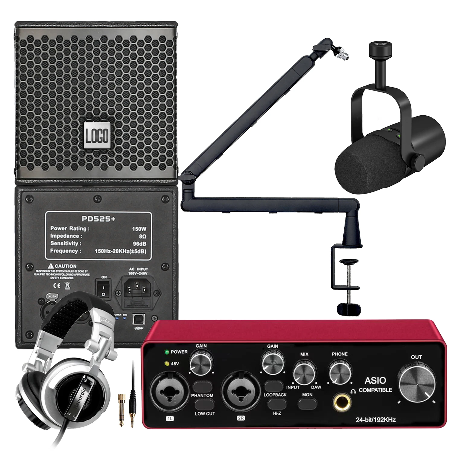 

GAX-S24 Professional Studio Audio Set ASIO Audio Interface Desktop Microphone Stand Active Speaker Set for Recording Singing