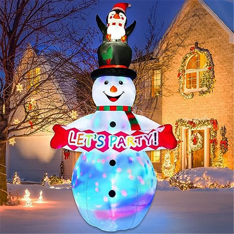 2.4m/8FT Christmas Decoration Inflatable Penguin Snowman with LED Lights Indoor Ornament Xmas Party Outdoor Courtyard Prop Decor