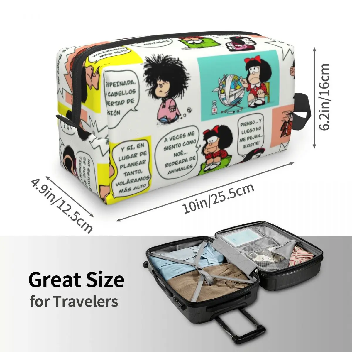 Benutzer definierte Reise Manga Quino Mafalda Kultur beutel Kawaii Cartoon Kosmetik Make-up Veranstalter Frauen Schönheit Lagerung Dopp Kit Box