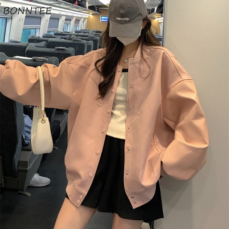 

Baseball Jackets Women Thicken Loose Fit Solid Single Breasted Sweet Cool Girls All-match Slouchy Korean Fashion Autumn Winter