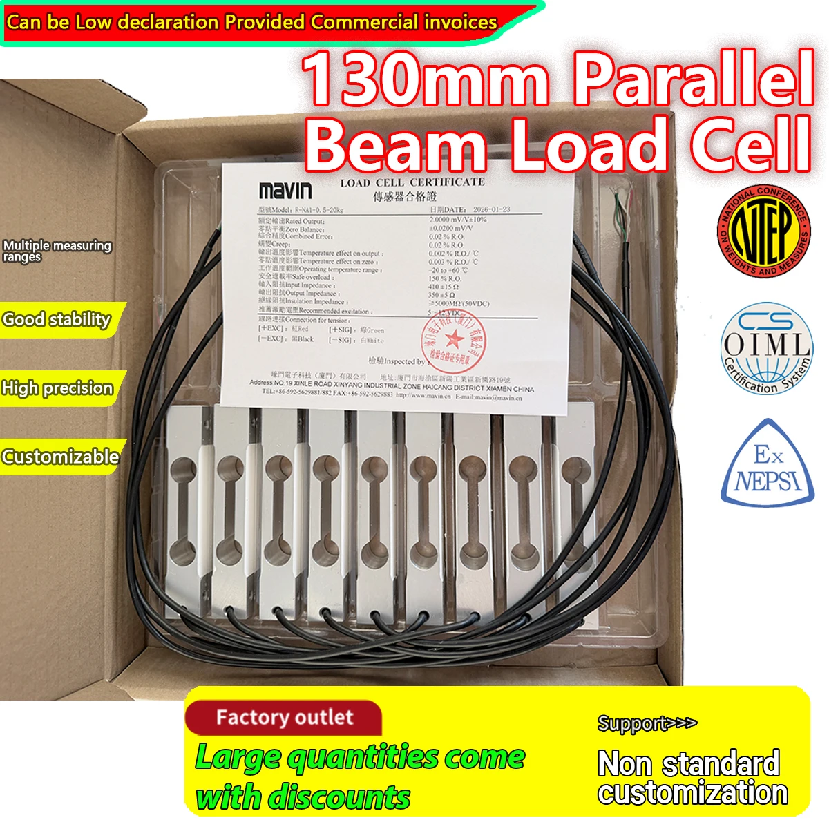 3-100kg Aluminum Alloy Parallel Beam Load Cell High Accuracy Weight Sensor for Industrial Weighing Device Pressure Sensor