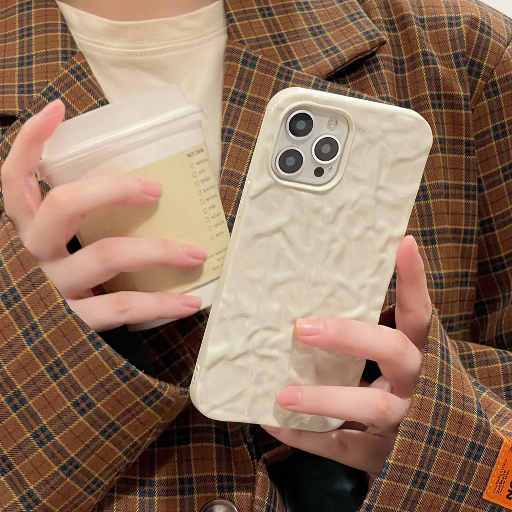 

Luxury Milky white Tin Paper Phone Case for iphone 16 15 14 13 11 12 Pro Max X XS Max XR Water Ripple Shockproof Soft Cover