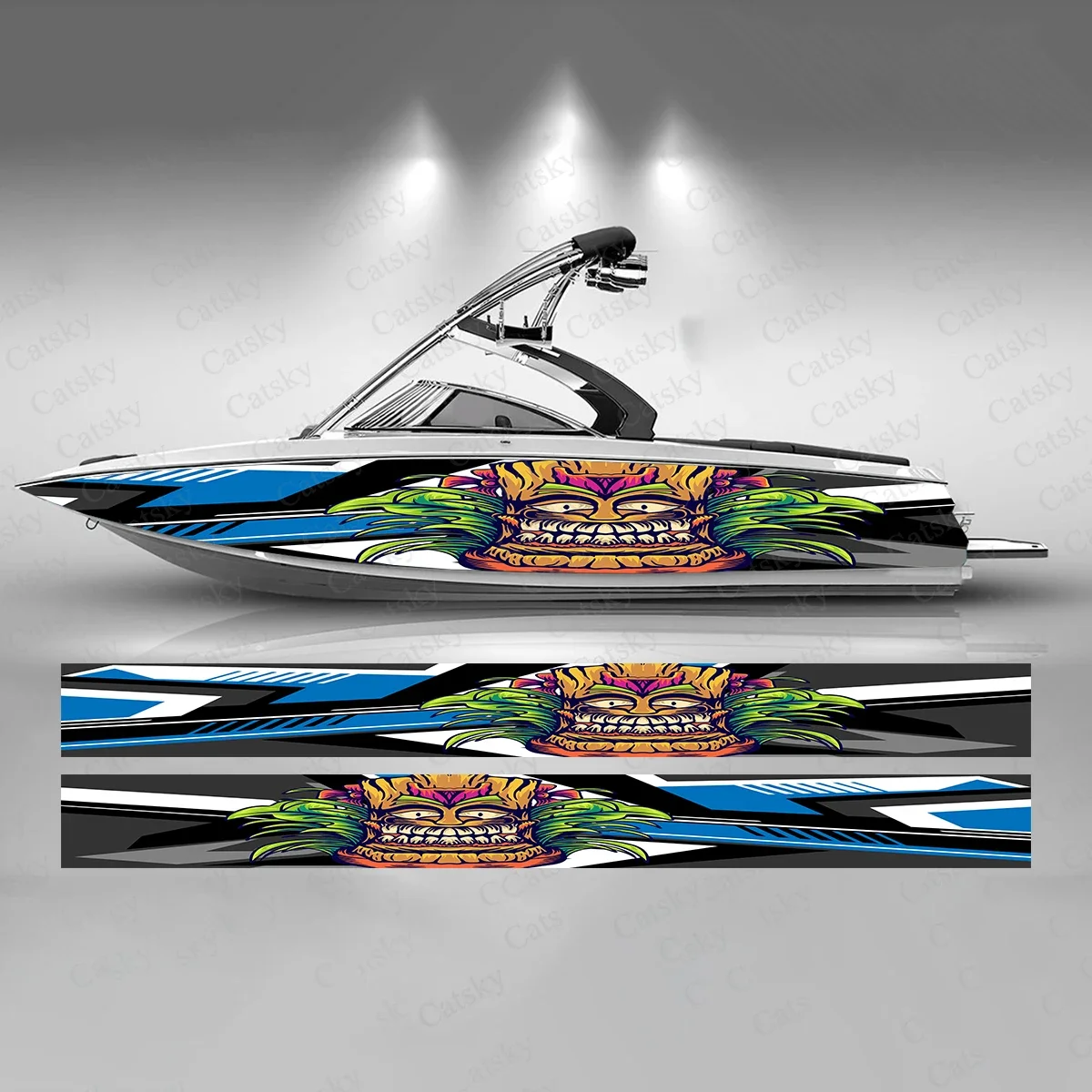 

Tiki Mask Colorful Splash Interwoven Lines Cool Boat Sticker Vinyl Ship Pontoon Deck Boat Fishing Decorative Pontoon Boats Decal